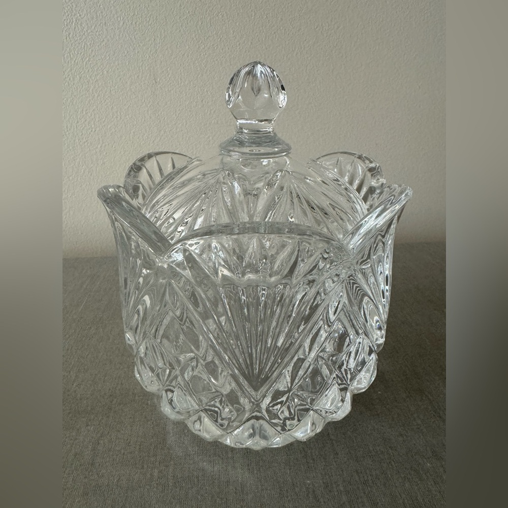 Vintage crystal candy dish with lid